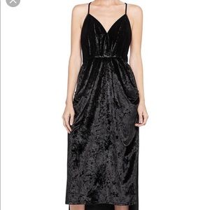 BCBG Faux Velvet Black Midi Dress NWT
